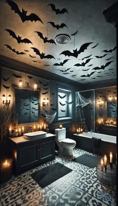 Halloween Bathroom Ideas, Halloween Decor Bathroom, Bathroom Rock, Halloween Bathroom Decorations, Neutral Halloween Decor, Spooky Bathroom, Neutral Halloween, Halloween Bathroom Decor, Bathroom Mirror Ideas