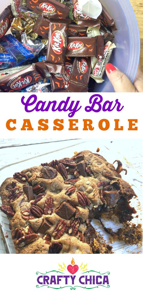 Candy Bar Casserole Leftover Candy Recipes, Leftover Halloween Candy Recipes, Candy Bar Recipe, Halloween Candy Bar, Latina Style, Candy Car, Leftover Candy, Leftover Halloween Candy, Milk Candy