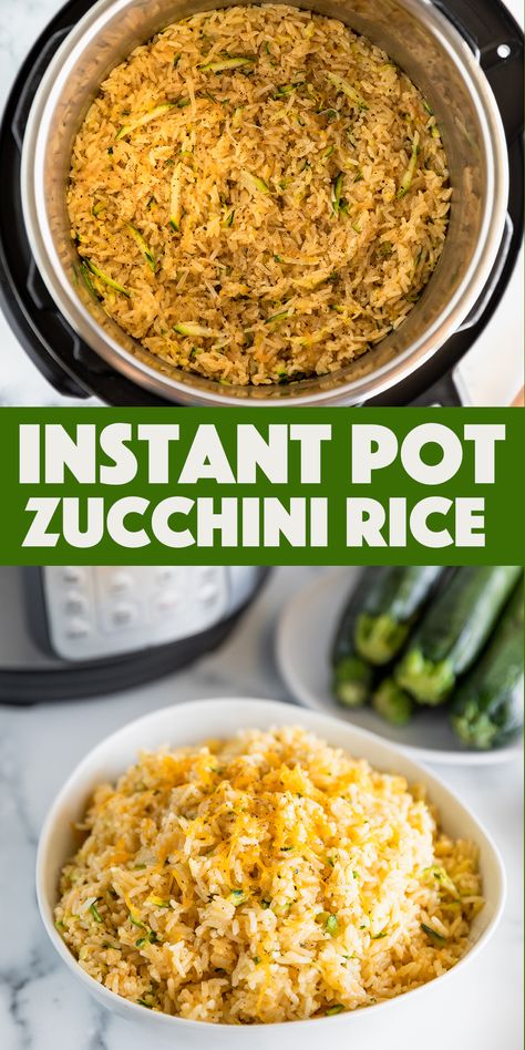 Instant Pot Cheesy Zucchini Rice - flavorful savory rice loaded with cheese and fresh zucchini. A delicious summer side dish. Instant Pot Zucchini, Cheesy Zucchini Rice, Rice In The Instant Pot, One Pot Rice Meals, Zucchini Rice, Fresh Zucchini, Savory Rice, Summer Side Dish, Easy Main Dishes