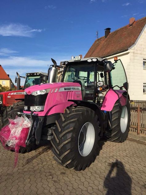 Tractor Photoshoot, Tractor Photography, Agriculture Photography, Pink Tractor, Explore Aesthetic, Tractor Pictures, Pink Look, Massey Ferguson Tractors, Farm Lifestyle