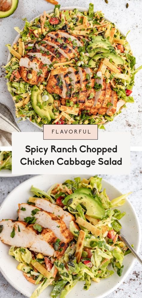 Chicken Cabbage Salad, Salad Cabbage, Greek Yogurt Ranch Dressing, Chopped Chicken Salad, Mealprep Dinner, Spicy Ranch Dressing, Yogurt Ranch Dressing, Yogurt Ranch, Greek Yogurt Ranch