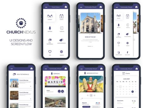 Church Nexus app ui 2018 by Baseer Ud Character Web, Church App, Mobile Application Design, Ios App Development, Web Ui Design, Android App Development, Mobile App Ui, App Interface, App Ui Design