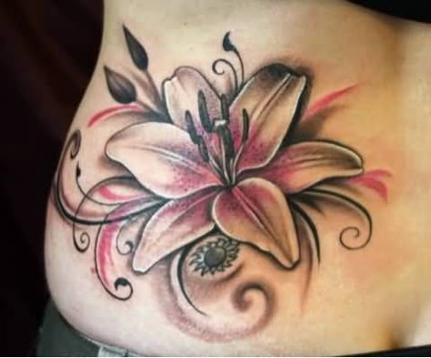 250+ Lily Tattoo Designs With Meanings (2020) Flower ideas & Symbols Lillies Tattoo Color, Colored Lily Flower Tattoo, Colour Lily Tattoo, Red Lillies Tattoo, Orange Tiger Lily Tattoo, Black And White Tattoos With Color Pop, Colored Lily Tattoo, Pink Lilly Tattoo, Black And White Tattoo With Pop Of Color