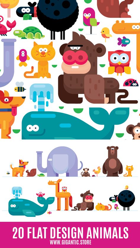 Those 20 animals will blow up your creation. It's the powerful bundle if you don't have enough characters or want to boost your art. And you can download it now. https://gigantic.store/20-flat-design-animals/ DOWNLOAD 20 Amazing Flat Design Animals Flower Flat Design, Flat Design Logo, Flat Logo Design, Illustration Landscape, Flat Design Icons, Flat Design Illustration, Vi Design, Isometric Illustration, Animal Graphic