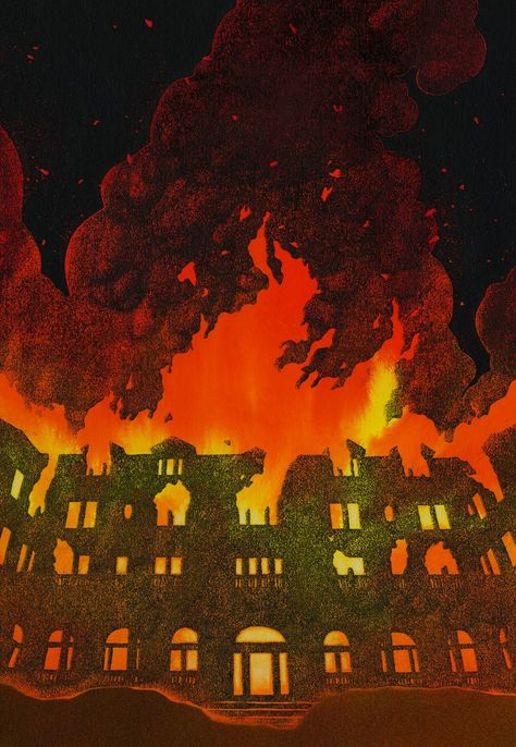 City On Fire Illustration, Building On Fire, Burning City, Burning House, Fire Drawing, Folio Society, East Of Eden, Incredible Art, Fire Art