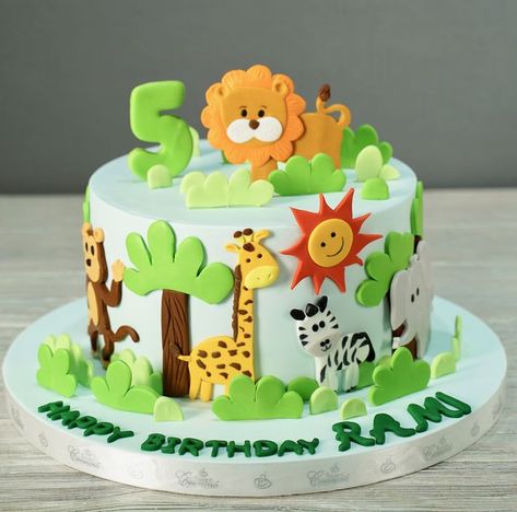 Zoo Theme Birthday Cake, Cakes Without Fondant, Jungle Birthday Cakes, Jungle Theme Cakes, Boys First Birthday Cake, Cake Designs For Kids, Baby Boy Birthday Cake, Animal Birthday Cakes, Baby First Birthday Cake