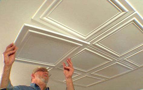 Design Studio Names, Foam Ceiling Tiles, Embossed Ceiling, Embossed Ceiling Tiles, Ceiling Makeover, Styrofoam Ceiling, Styrofoam Ceiling Tiles, Ceiling Remodel, Covering Popcorn Ceiling