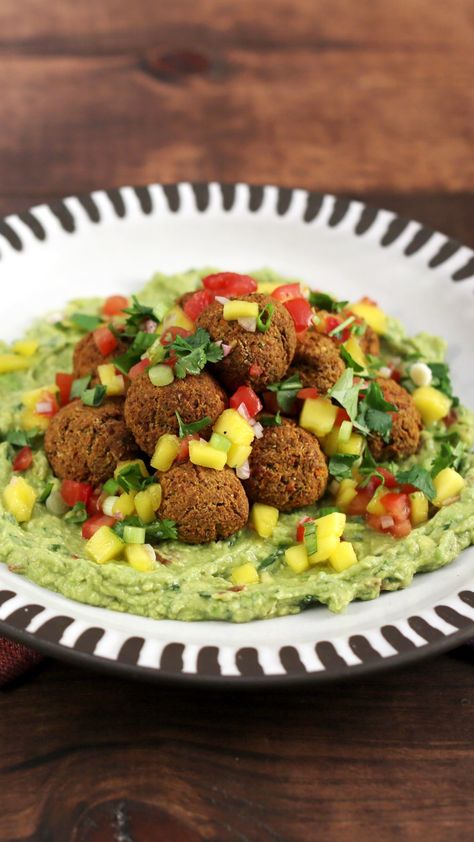 7-Layer Bean Dip Balls With Guac & Pico de Gallo ~ Recipe Vegetarian Recipes Mexican, Mexican Refried Beans, Grains Recipes, Creamy Guacamole, Layered Bean Dip, Vegetarian Substitutes, Meatless Meatballs, Tastemade Recipes, Best Vegetarian Recipes