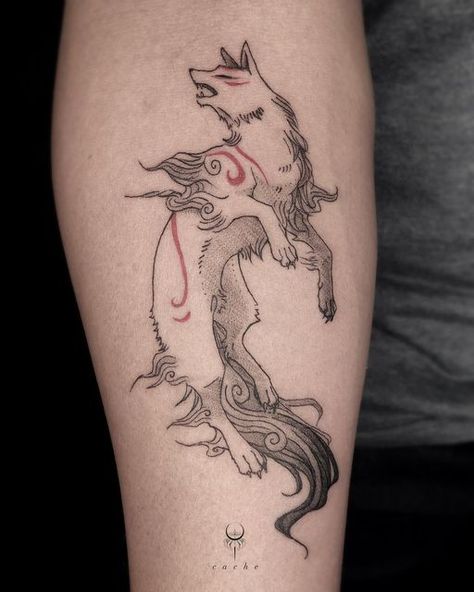 Cool Fox Tattoos, Zelda Wolf Tattoo, Okami Tattoo Amaterasu, Fox And Wolf Tattoo, Gumiho Tattoo, Totk Tattoo, Amaterasu Tattoo, Okami Tattoo, Okami Art