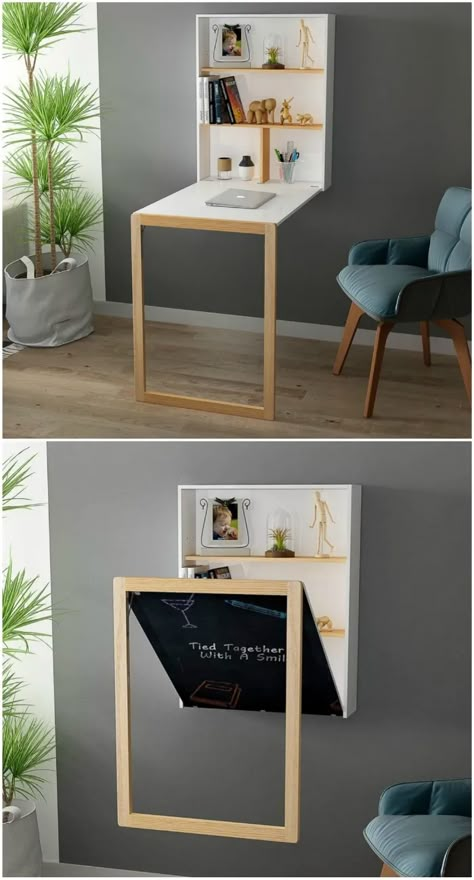 Ruangan Studio, Fold Down Desk, Space Saving Desk, Desks For Small Spaces, Floating Desk, Boy Aesthetic, Space Saving Furniture, Villa Design, Book Shelf