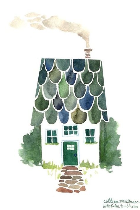 Cottage Roof, House Doodle, Watercolor House Painting, Watercolor Architecture, Cottage Art, Easy Watercolor, Naive Art, Watercolor Inspiration, Art Challenge