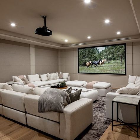 Bonus Room Gym And Media, Large Sectional Sofa Basement, Home Theater Pit Couch, Movie Bonus Room, Bonus Room Above Garage Theater Home Theatre, Basement Family Rooms, Small Basement Remodel, Hangout Room, Basement Family Room