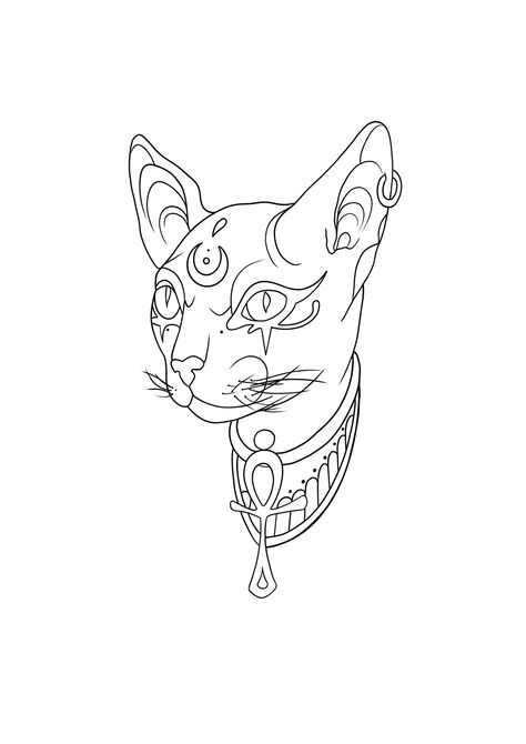 Egyptian Cat Drawing, Egypt Cat Tattoo, Cat Flash Tattoo, Egypt Tattoos, Tattoo Ideas Cat, Potrait Tattoo, Bastet Tattoo, Egyptian Cat Tattoos, Traditional Tattoo Outline