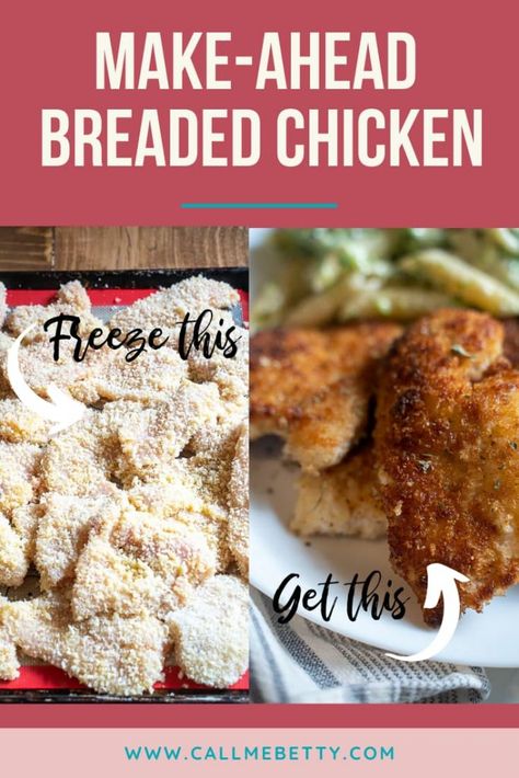 Breading your chicken in advance is a serious game-changer, this make-ahead breaded chicken will jumpstart your cooking efforts and help you put quick weeknight meals on the table! Freezer Chicken Meals, Breaded Chicken Thighs, Fried Breaded Chicken, Breaded Chicken Strips, Fried Chicken Strips, Chicken Freezer Meals, Making Fried Chicken, Quick Chicken Recipes, Pre Cooked Chicken