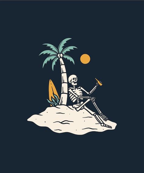 Barrel Ideas, Skeleton Tattoos, Beach Illustration, Skeleton Art, Desert Island, Psd Icon, Island Beach, Vector Photo, Quality Images