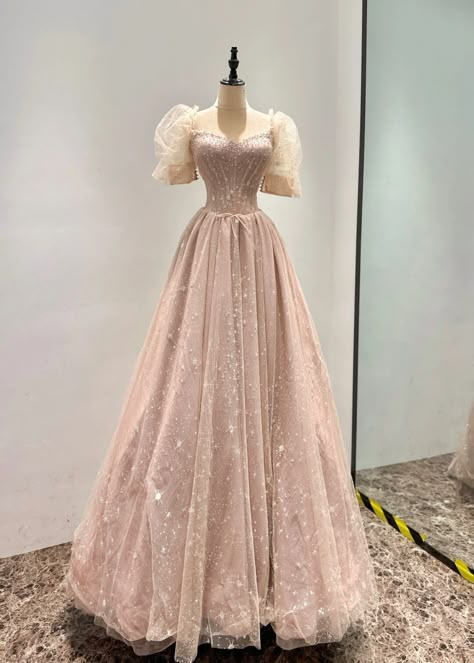 Korean Ball Gown, Debut Gown, Pink Tulle Prom Dress, Long Sleeve Prom Dress Lace, Debut Gowns, Tulle Prom Dresses, Dress Pesta, Pretty Quinceanera Dresses, Preppy Dresses