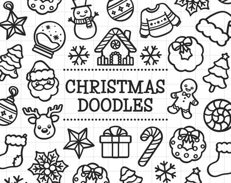 Doodles Christmas Simple, Gingerbread Doodle, Christmas Doddle Cards, December Doodles, Man Line Art, Free Christmas Clip Art, Clip Art Christmas Black And White, Christmas Line Art, December Doodles Bullet Journal