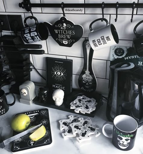 Lovecraftian Home Decor, Goth Coffee Bar Ideas, Goth Instagram, Goth Houses, Goth Kitchen, Gothic Kitchen, Tomb Sweet Tomb, Goth House, Bar Aesthetic