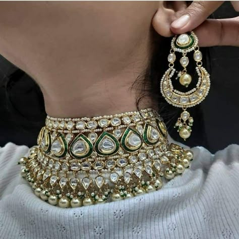 Chik Set Gold, Rajputi Jewellery Royal Set, Bridal Kundan Jewellery Set, Bridal Kundan Jewellery, Jadau Set, Jewellery Choker, Chand Bali, Jadau Jewellery, Beautiful Diamond Necklace