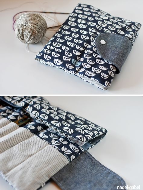 Neat – Knitting needle book | nadel&gabel Diy Knitting Needle Case, Knitting Needle Case Pattern, Diy Knitting Needles, Knitting Case, Knitting Needle Storage, First Sewing Projects, Knitting Needle Case, Miniature Ideas, Pouch Sewing