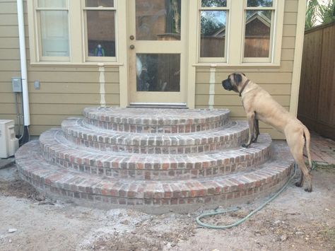 The brick steps we had installed. Cypress House, Driveway Pavers, Front Porch Steps, Brick Steps, Patio Steps, Paver Walkway, Front Walkway, Paver Driveway, Mobile Home Porch