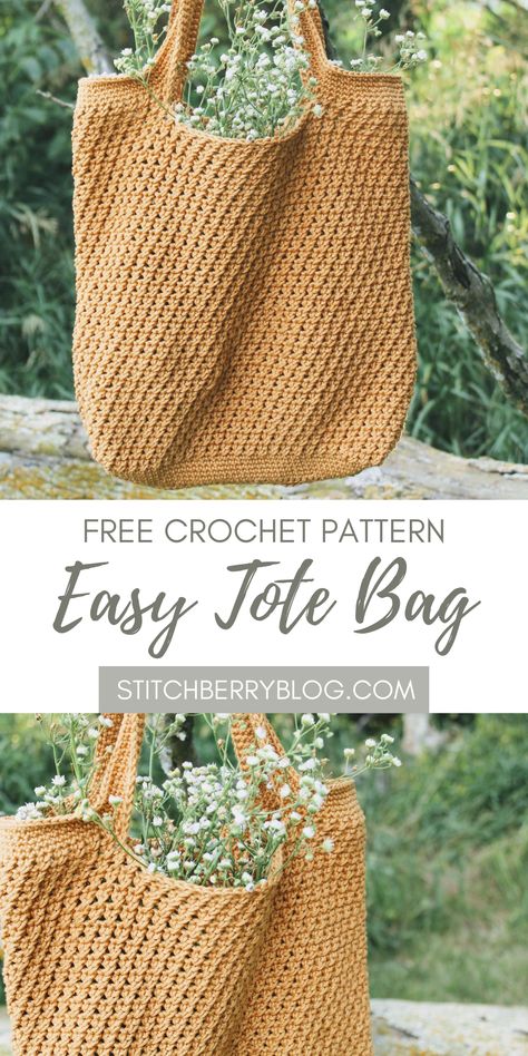 Easy Tote Bag, Yarn Tote Bag, Tote Crochet, Crochet Tote Pattern, Squares Crochet, Tote Bag Pattern Free, Crochet Beach Bags, Bag Tutorials, Crochet Market