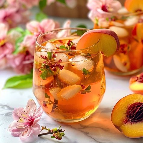 Peach Blossom Sangria Tea - Sunshine in a Glass! Jasmine Milk Tea Recipe, Moroccan Mint Tea Recipe, Peach Tea Recipe, Milk Thistle Tea, Mint Tea Recipe, Licorice Tea, Tea Facts, Turmeric Tea Recipe, Ginger Tea Recipe