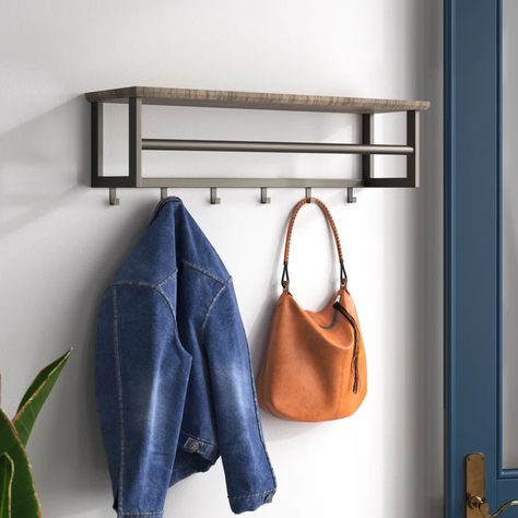 Mercury Row Dison Wall Mounted Coat Rack & Reviews | Wayfair.co.uk Cubby Storage Bench, Beautiful Entryways, Keyhole Hanger, Entryway Organization, Hook Wall, Coat Rack Wall, Black White Gold, Steel Wall, Wall Mounted Coat Rack