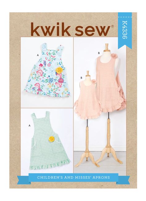 K4336 | Children's & Misses' Aprons | Kwik Sew Patterns Mother Daughter Apron, Ruffled Apron, Fabric Flower Pins, Kwik Sew Patterns, Ruffle Apron, Envelope Pattern, Sew Patterns, Apron Pattern, Apron Sewing Pattern