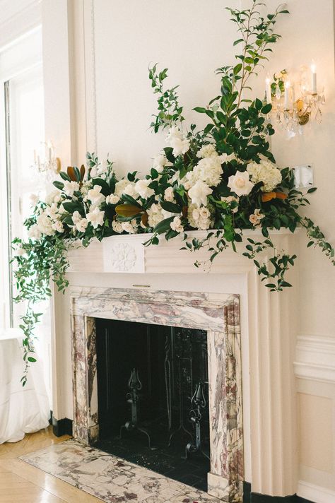 Mantel Floral Arrangements, Wedding Mantle, Wedding Fireplace, Meridian House, Athens Wedding, Indoor Wedding Receptions, Sparkling Cider, Winter Wedding Flowers, South Carolina Wedding