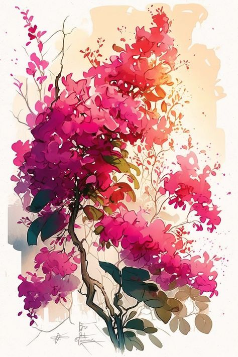 Bogenvilla Flower Painting, Bougainvillea Painting Watercolors, Bougainvillea Artwork, Bougainvillea Drawing, Bougainvillea Illustration, Bougainvillea Tattoo, Bougainvillea Aesthetic, Bougainvillea Art, Bougainvillea Painting