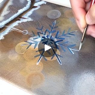 Christmas Paintings On Canvas Tutorials, Watercolor Snowflake Tutorial, How To Paint A Snowflake, Cute Winter Paintings, How To Paint Snowflakes, Winter Paintings On Canvas Acrylics, Snowflake Painting, Painted Snowflakes, Painting Snowflakes