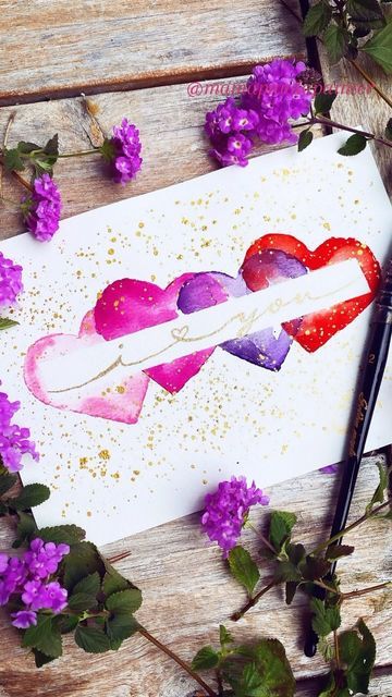 Watercolor Exercise, Mary Wu, Valentine Painting, Quick Watercolor, Cotton Watercolor, Fun Watercolor, Valentines Watercolor, Dyi Gifts, Gold Pen