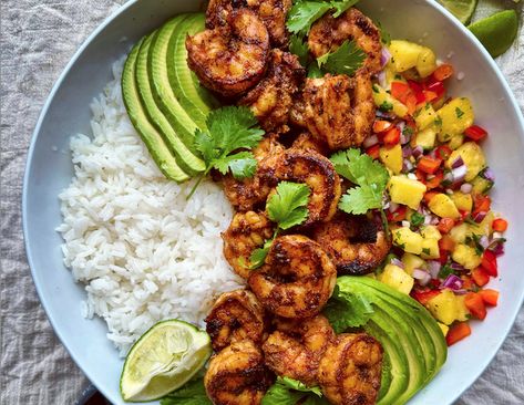 Shrimp With Pineapple Salsa, Shrimp Bowl With Mango Salsa, Mango Salsa Shrimp Bowl, Shrimp Pineapple Bowl, Pineapple Shrimp, Jerk Shrimp, Mexican Shrimp, Pineapple Bowl, Roasted Pineapple