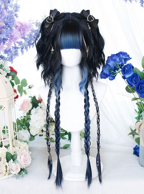 Buy Black Blue Gradient Air Bangs Jellyfish Head Short Curly Long Straight Hair Punk Lolita Wig on Lolitain.com. Choose your perfect classic lolita dress, gothic lolita dress, and more. Regular discounts up to 50% off. Air Bangs, Gothic Hairstyles, Goth Hair, Classic Lolita, Hair Inspiration Short, Cosplay Hair, Kawaii Hairstyles, Idee Cosplay, Fesyen Rambut