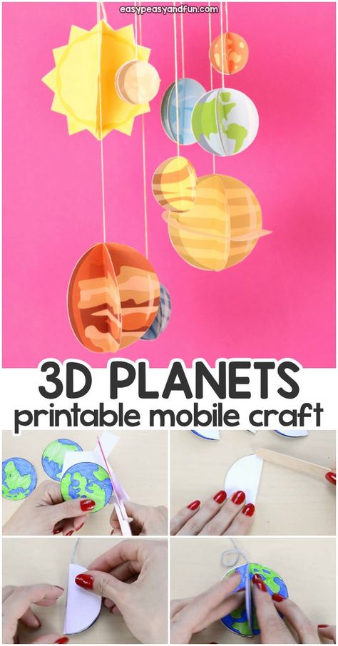 3D Paper Mobile Planets Craft for Kids. Fun paper activity for kids. Planets Craft, Solar System Craft, Solaire Diy, Planet Mobile, Solar System Projects For Kids, Solar System Mobile, Diy Solar System, Planet Crafts, Planet Project