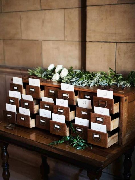 Library Seating Chart, Book Theme Wedding, Book Lovers Wedding, Library Card Catalog, J Hill, Venue Photography, Book Themed Wedding, Literary Wedding, Library Themes