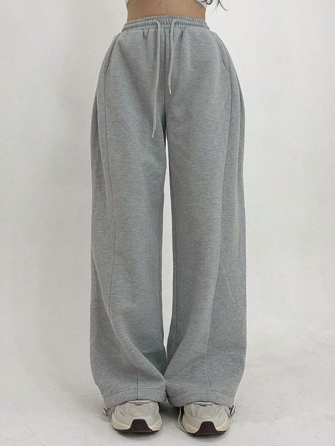 Women's Solid Color Loose Pocket Drawstring Pleated Sweatpants , Baggy Pants Grey    Knitted Fabric Plain Wide Leg Non-Stretch Fall/Winter Women Clothing, size features are:Bust: ,Length: ,Sleeve Length: Wide Leg Moletom, Baggy Pajama Pants, Wide Legged Sweatpants, 2024 Pants Trend, Gray Baggy Sweatpants, Women’s Sweatpants, Baggy Grey Sweatpants Outfits, Sweat Pants Aesthetic, Uncuffed Sweatpants