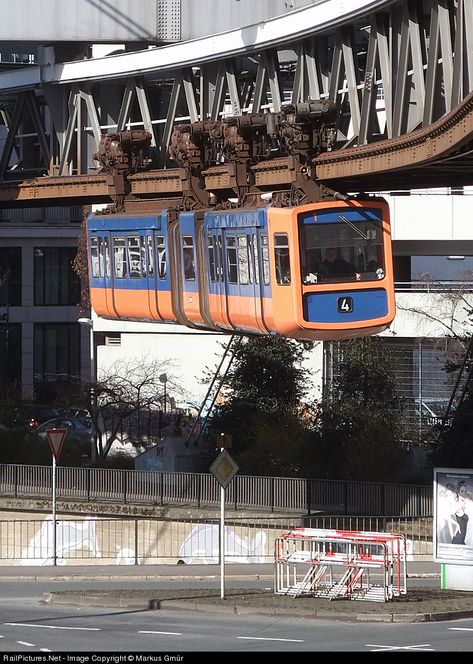 RailPictures.Net Photo: 1 Wuppertal Suspension Railway WSW Unknown at Wuppertal, Germany by Markus Gmür Suspension Railway, Public Transport Architecture, Wuppertal Germany, Rail Transport, Subway Train, Aircraft Design, Street Cars, Steam Trains, British Cars