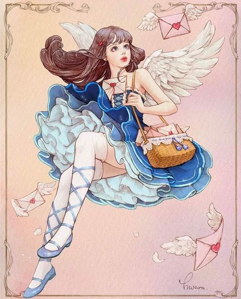 Cupid Drawing, Desain Buklet, White Sky, المملكة العربية السعودية, Cute Kawaii Drawings, Girly Art Illustrations, Fairytale Art, Coloring Book Art, Kawaii Drawings