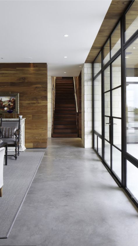 Concrete Floors! Love the contrast of the wood and the concrete floor..... Painted Concrete Floors, Basement Flooring, Stained Concrete, Polished Concrete, Basement Remodeling, House Flooring, Floor Design, Concrete Floors, Kitchen Flooring