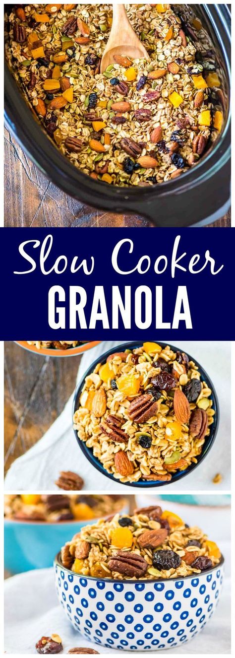 The BEST, easiest homemade granola ever! Crock Pot Granola. Simple, healthy, and the slow cooker does the work. Add any of your favorite fruits, nuts, and chocolate chips. DELICIOUS. {vegan, dairy free, gluten free} Recipe at wellplated.com @Well Plated Crockpot Recipes Healthy, Breakfast Crockpot, Healthy Crock Pot, Nuts And Chocolate, Well Plated, Easy Homemade Granola, Granola Recipe Healthy, Breakfast Crockpot Recipes, Dairy Free Gluten Free