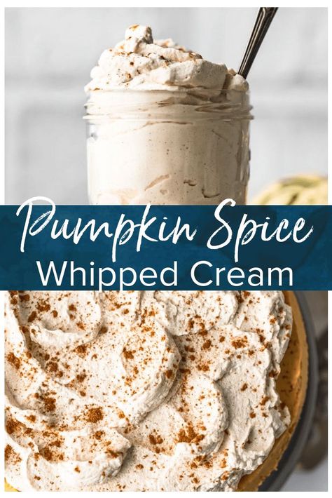 Pumpkin Flavored Whipped Cream is exactly what we all need for fall! Top of all of your favorite desserts (pumpkin pie, pumpkin cheesecake, pumpkin anything) with this Pumpkin Spice Whipped Cream recipe. #pumpkinspice #whippedcream  via @beckygallhardin Pumpkin Spice Whipped Cream Recipe, Desserts Pumpkin, Cheesecake Pumpkin, Spiced Whipped Cream, Homemade Whipped Cream Recipe, Flavored Whipped Cream, Whipped Cream Recipe, Healthy Delicious Recipes, Recipes With Whipping Cream