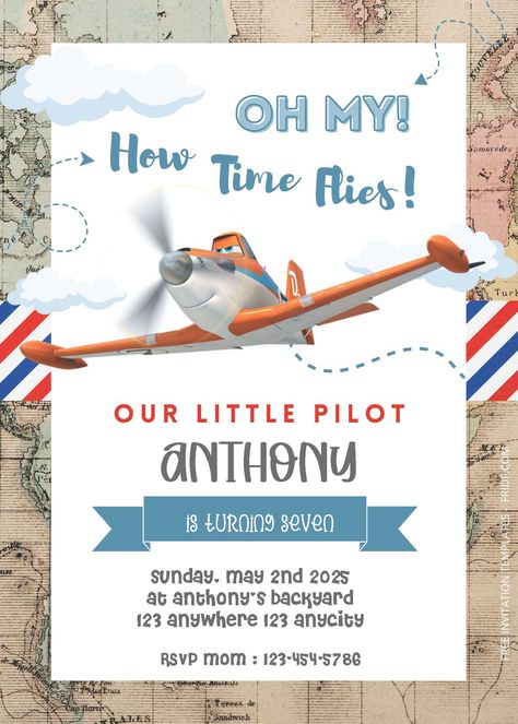 FREE PDF Invitation - Planes Birthday Invitation Templates Aviation Themed Invitation, Time Flies Birthday Invitation, Airplane Invitation Birthday, Airplane Invitation Template, Plane Birthday Invitation, Airplane Ticket Invitation, Airplane Invitation, Toy Airplanes, Becoming A Pilot