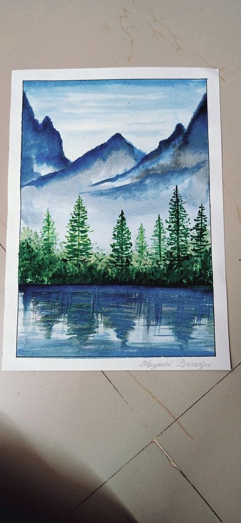 Mountains Scenery Drawing, Colourful Scenery Painting, Color Pencil Art Landscape Easy, Watercolor Scenery Drawing, Scenery Drawing With Colour Pencil, Water Colour Sketches Drawings, Water Colour Senary, Nature Drawing With Pencil Colour, Water Colour Drawing Scenery