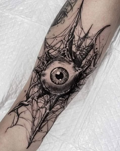 Eyeball Chest Tattoo, Evil Animal Tattoo, Gothic Eye Tattoo, Dark Eye Tattoo, Dark Tattoo Ideas, Biomech Tattoo, Dark Feminine Tattoos, Gotik Tattoo, Eyeball Tattoo