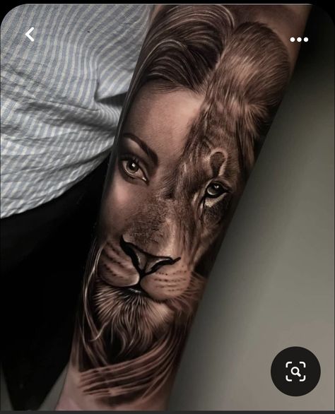 Tropisches Tattoo, Half Sleeve Tattoo Template, Portrait Tattoo Sleeve, Face Tattoos For Women, Chicano Tattoos Sleeve, Lioness Tattoo, Lion Tattoo Sleeves, Lion Head Tattoos, Forarm Tattoos