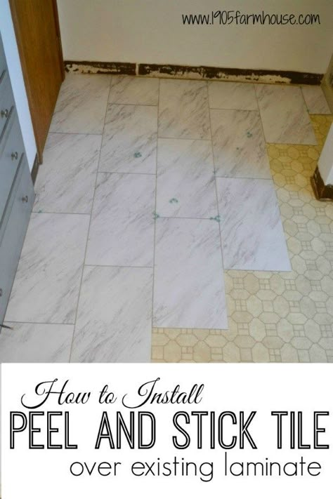 Transform a bathroom floor on a budget with peel and stick vinyl tile with a high end carerra marble look #farmhousebathroom #peelandsticktile #diyhome Cheap Bathroom Flooring, Peel And Stick Vinyl Tile, Diy Home Decor For Apartments, Peel And Stick Floor, Cheap Bathrooms, Peel And Stick Vinyl, Peel And Stick Tile, Trendy Bathroom, Vinyl Tiles