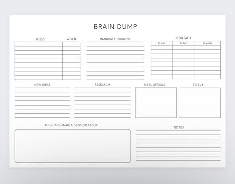 Brain Dump Landscapethought Organizer ADHD Brain Dump - Etsy Thought Organizer, Thought Tracker, Thought Journal, Analysis Paralysis, Organization Planner, Dbt Skills, Journal Organization, Aesthetic Notes, Budget Spreadsheet