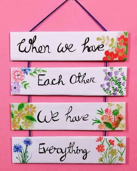 Wall Hanging Craft Ideas for Decorating your Home Wall Paint Designs Handmade, Craft For Hanging, Quotes On Cardboard, Cute Wall Hangings Quotes, Cardboard Drawing Art, Wall Hangings With Cardboard, Diy Wall Hanging Crafts Paper, Wall Decor From Cardboard, Hanging Quotes On Wall